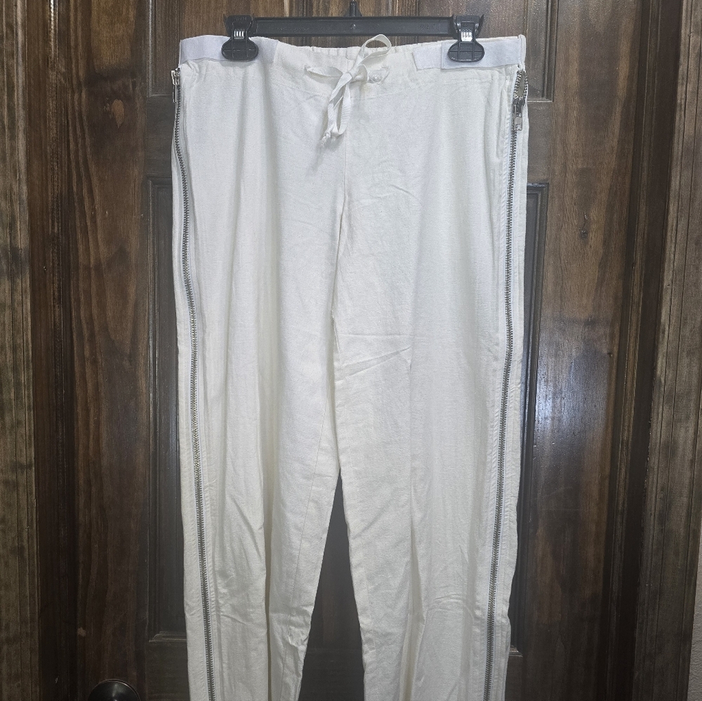 Cotton/Linen Blend Casual Pants Summet Breezy Flowy Weekend Comfort Ivory Cream